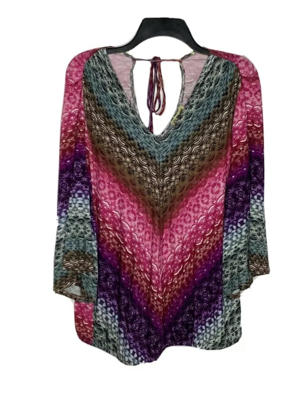 NWT Democracy Boho Abstract Chevron Angel Sleeve V-Neck Top Blouse L Multicolor - Picture 7 of 9